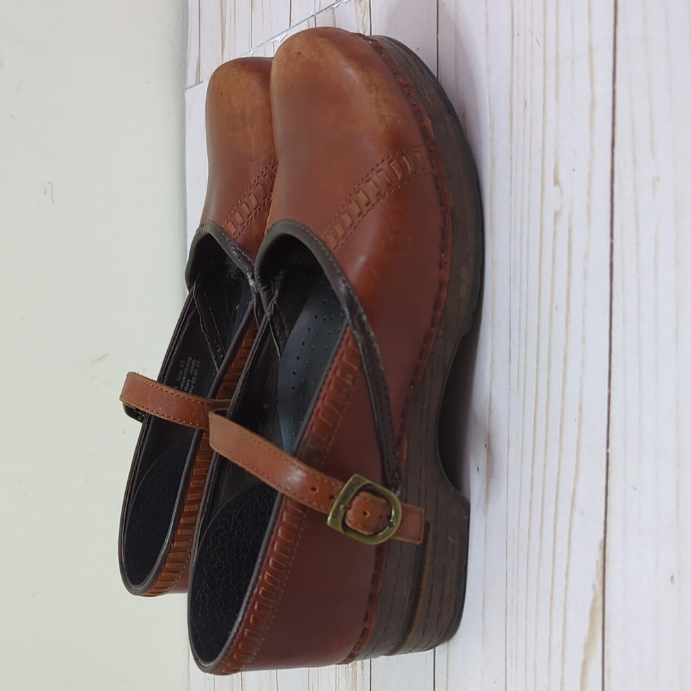 Dansko Marah Brown Leather Mary Jane Clog Buckle Strap
